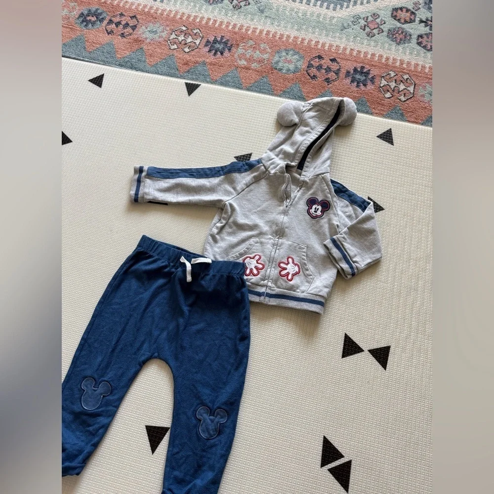 Disney Baby|Baby boy or gender neutral Gray and Blue Mickey Mouse matching set•